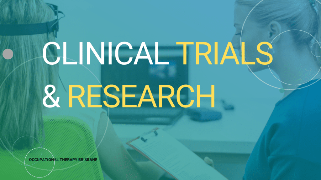 A person receiving therapy and the words Clinical Trials and research