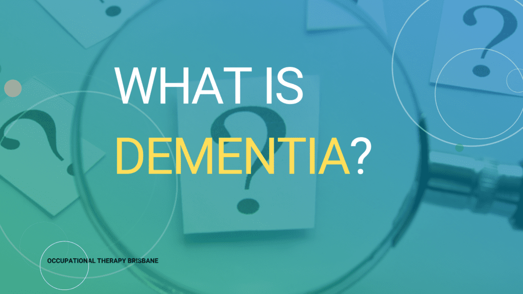 A magnifying glass with the words What is Dementia?