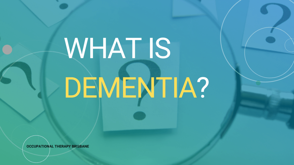 A magnifying glass with the words What is Dementia?